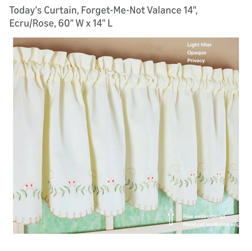 Forget Me Not Fine Embroidered Curtains - Cream Valance 60 x 14 New